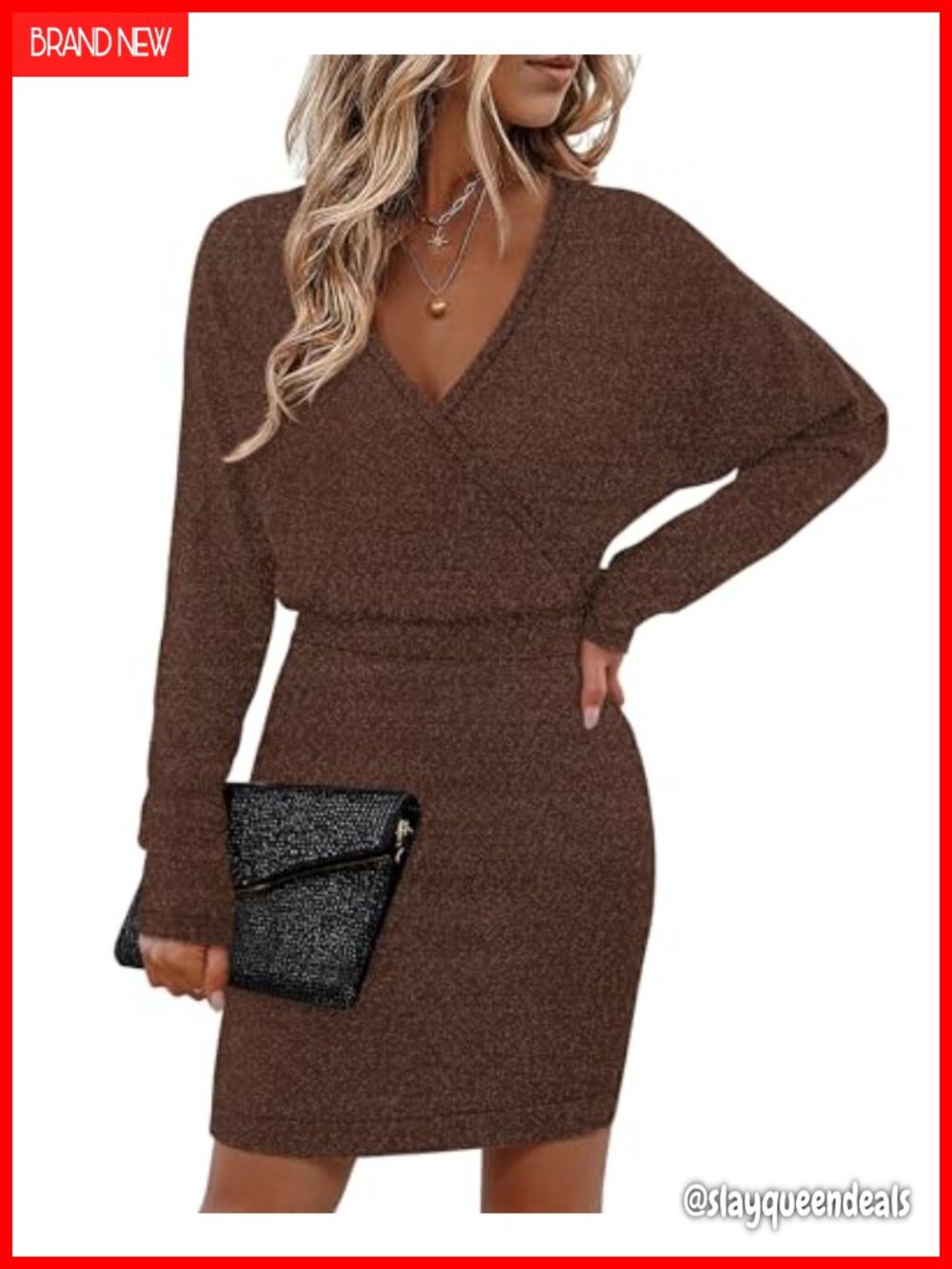 Womens Knit Sweater Midi Dress V Neck Batwing Sleeve Bodycon Party